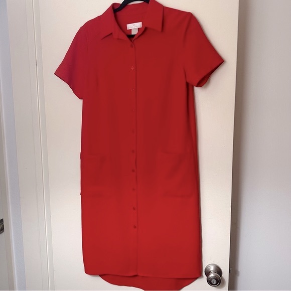 Racheal Parcell Red Short Sleeve Button Front Collared Everyday Shirt Dress S - Picture 6 of 16